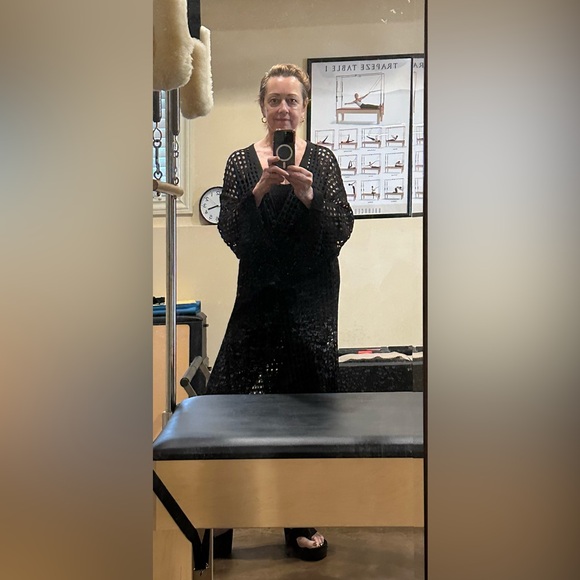 Black open weave crocheted maxi jacket sweater! - Picture 3 of 4